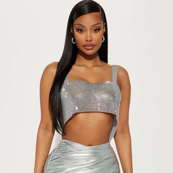 🦋 Silver Metallic festival mesh  Crop Top - Picture 3 of 5